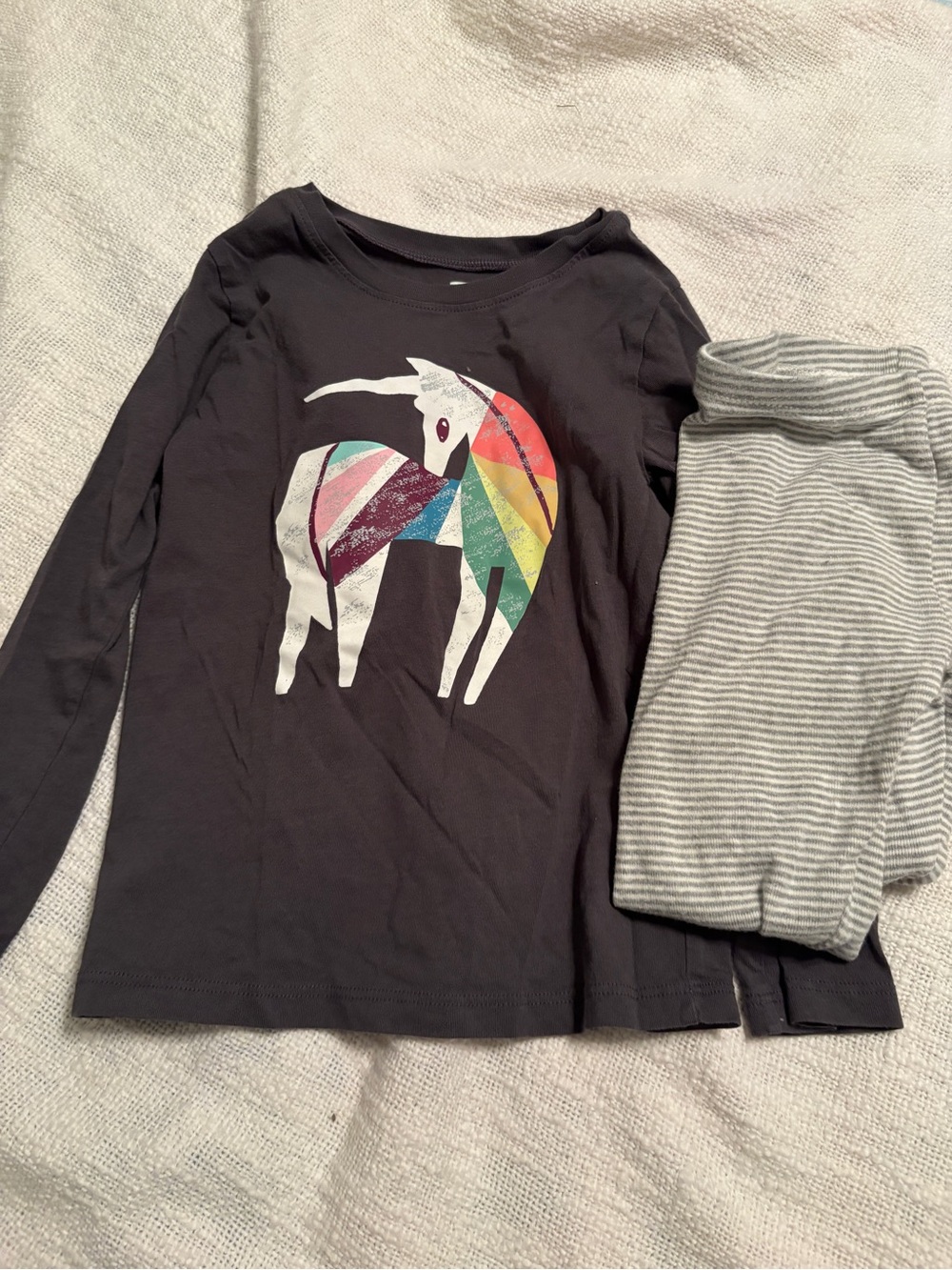 Tea Collection Girl’s Gray Long-Sleeve Unicorn Graphic Tee with Leggings size 4